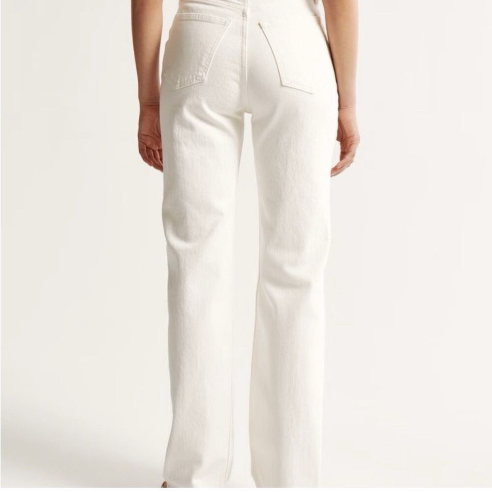 Abercrombie & Fitch 90s Relaxed High Rise Jeans Ecru White Straight Leg 27 Long - Picture 2 of 8